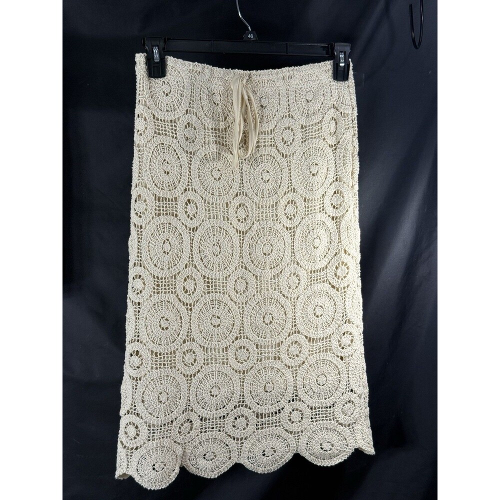 King Road Cream Crocheted Scalloped Hem Lined Adj Waist NWT Sz M